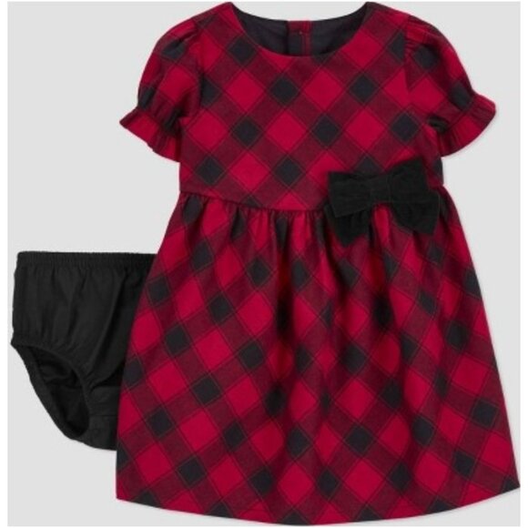 Carter's Just One You Baby Girls' Plaid Dress With Bow and Undies Red Size 3M - Picture 1 of 3